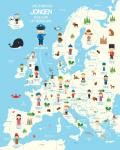 Beprikbare landkaart Europa voor kinderen jongens blauw 60x80 cm